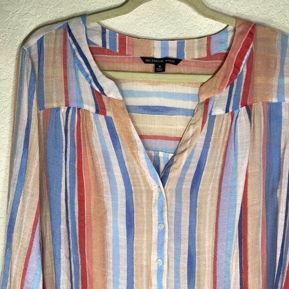 Zac & Rachel Button Up Blouse Woman 1X Striped Coastal Relaxed Beach Resort - Picture 4 of 13